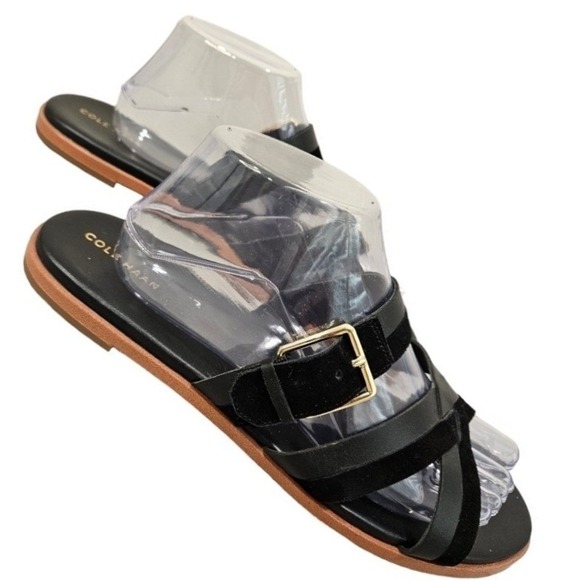 Cole Haan Shoes - Cole Haan Womens Black Leather Suede Sandals 10.5 Strappy Buckle Casual Summer